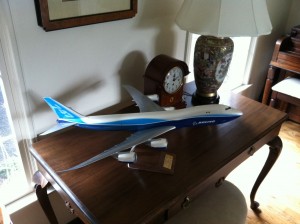 This 747-8 model sits on the desk of Thomas Imrich '69, SM '71.