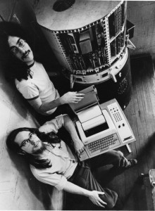 May 31, 1972 Tech Talk caption: “Pat Peterson, 23, of San Carlos, Calif. (bottom), and Stephen Tepper, 22, of Wheaton, Md. (top) are shown with the obsolete Minuteman I guidance computer they have converted into a general purpose computer accessible via the teletypewriter (below).” Photo credit: photo courtesy of MIT Museum