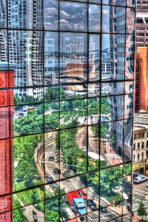 Reflection of the Boston Greenway (© Forrest Milder).