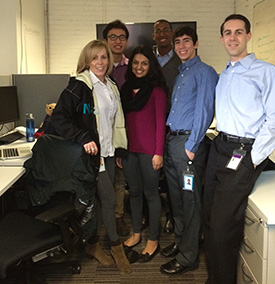 NASDAQ senior vice president Heather Abbott, Cen, Uma Girkar ’17, Williams, Chilingirian, and Conway