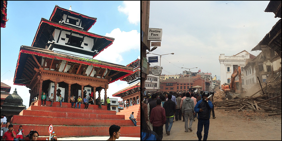 Images of Kathmandu, Nepal, before and after the April 2015 earthquake. The Nepali Students’ Association at MIT (MITeri) has built a platform to collect donations and has raised more than $26,000 as of May 5. More info: http://miteri.scripts.mit.edu/web/.