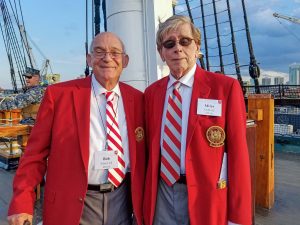 Bob Silver ’62, SM ‘63, left, and Miles Goff ’62, SM ’66, at a reunion activity on the USS Constitution.