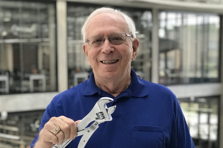 Robert G. Gottlieb ’60, SM ’61 with the adjustable wrench he invented.