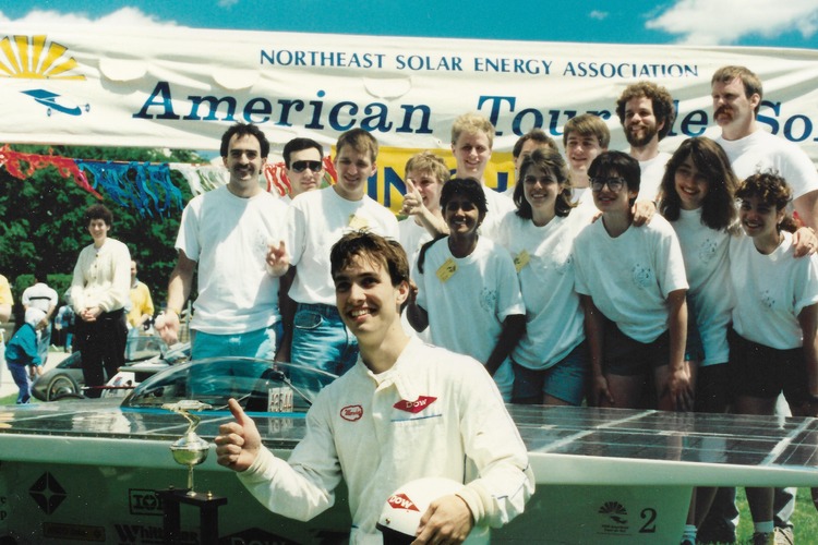 James Worden and MIT SEVT team at the American Tour de Sol, 1989