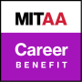 Square icon with a white background and the abbreviation MITAA in the top third and a purple background and the words career benefit on the bottom 2/3