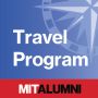 Square icon with MITAA on the bottom over a red background and a blue background on the top with part of a compass and the words Travel Program