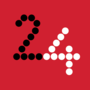 Logo: dots form a black 2 and white 4 on a red background