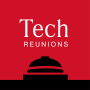 Red square with Tech Reunions in white text and a basic illustration of the dome in black