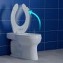 The new Cleana toilet. An arrow shows how the seat opens and closes automatically.