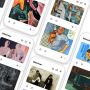 Multiple mobile devices showing art for sale