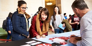 Celebrations in Lobby 10 during the 2019 MIT 24-Hour Challenge.