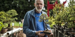 Julian Adams at his bonsai garden 