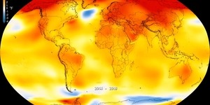A heat map showing the areas of the earth that have risen in temperature consistently over the past for years