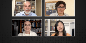 A grid of four online speakers with the MIT Better World logo