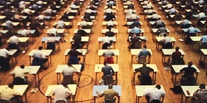 MIT armory gymnasium during an exam in 1964 