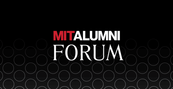 MIT Alumni Forum logo on a black background