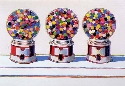 Painting of Three Gumball Machines by the painter
  Wayne Thiebaud.